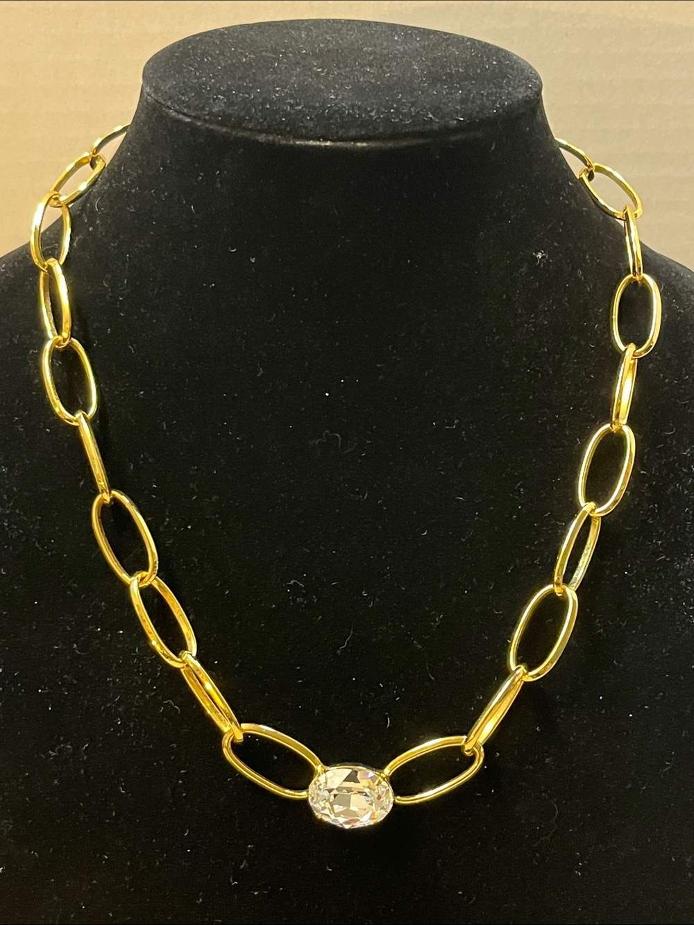 Sorrelli Gold Tone Link Chain Necklace w/ Clear Sparkly Crystal Pendant